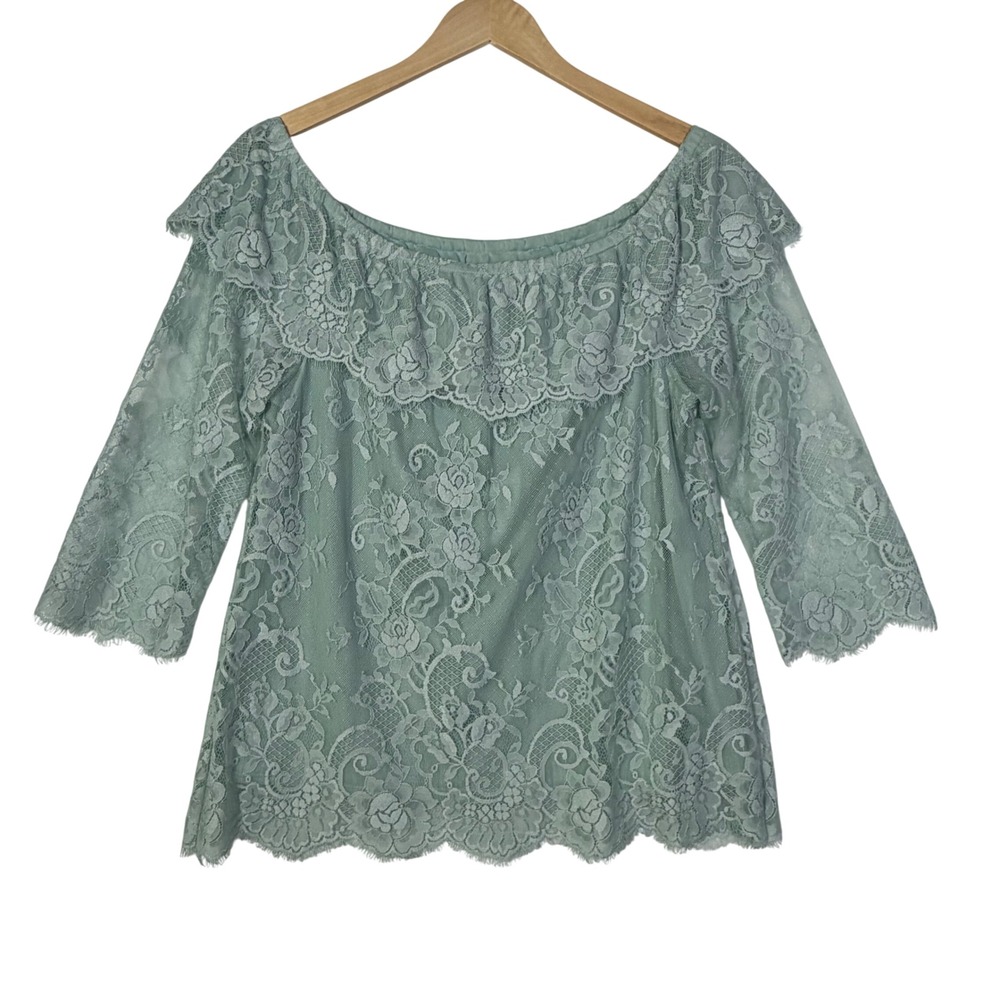White House Black Market Womens Size Medium Mint Lace Off Shoulder Top‎